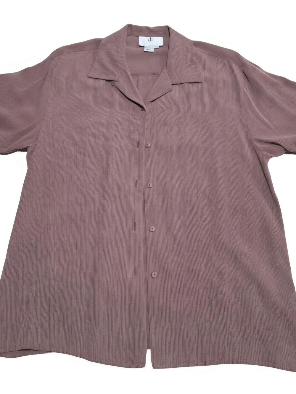 Vintage Devonshire Cream 100% Silk Short Sleeve Camp Collar Shirt Unisex Size L